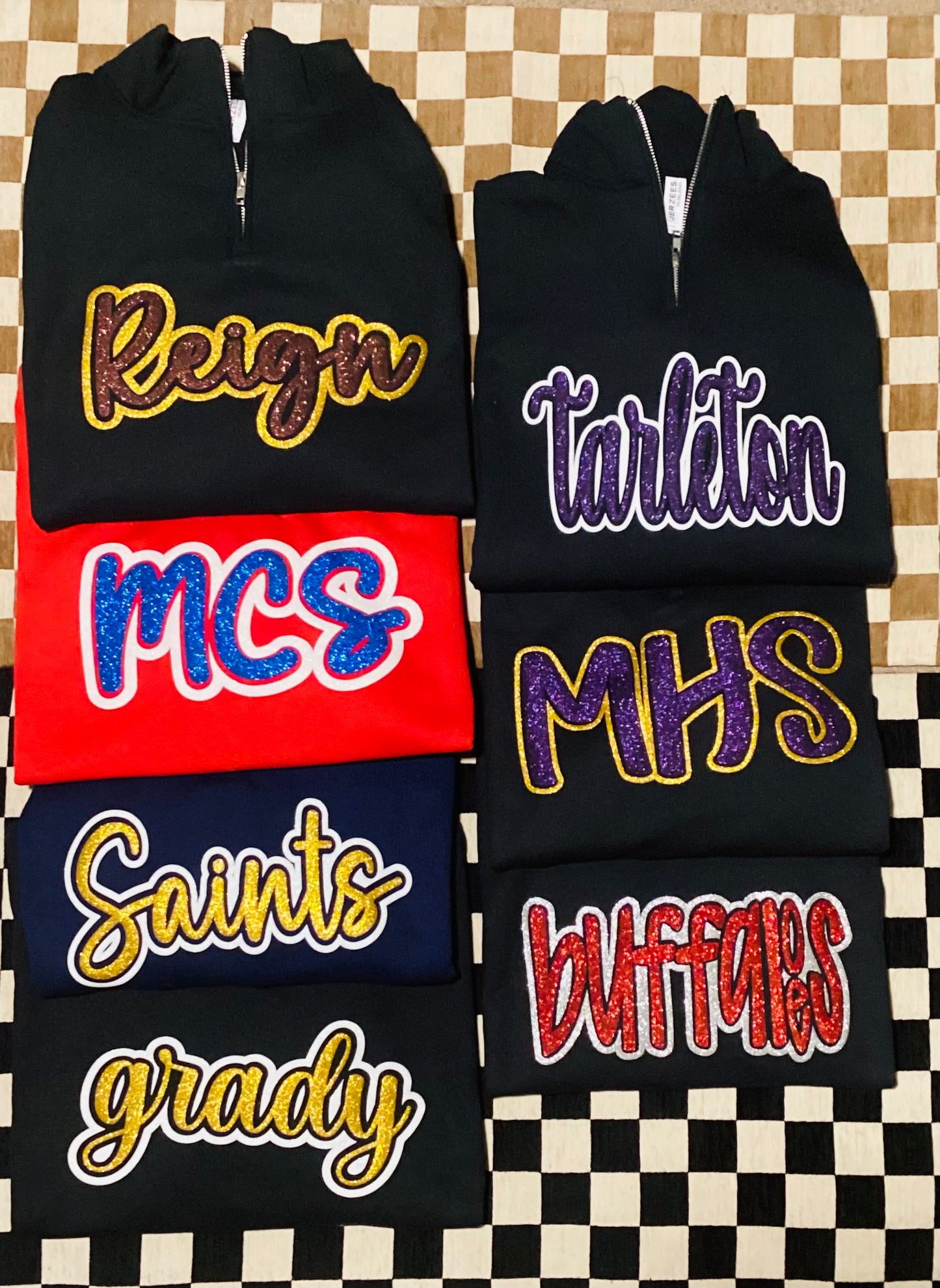CUSTOM - Quarter Zip Sweatshirt Glitter Puff Print