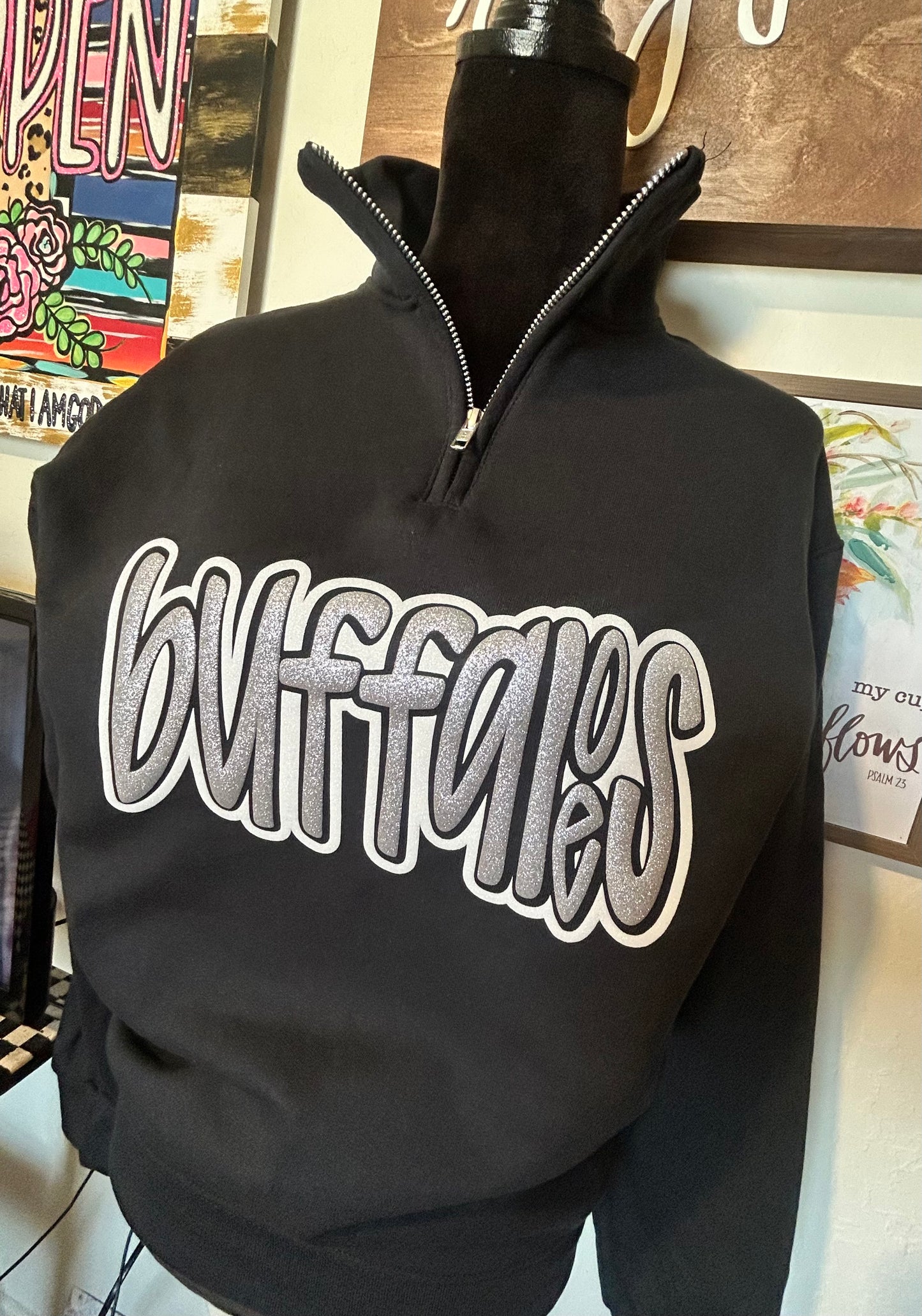 CUSTOM - Quarter Zip Sweatshirt Glitter Puff Print