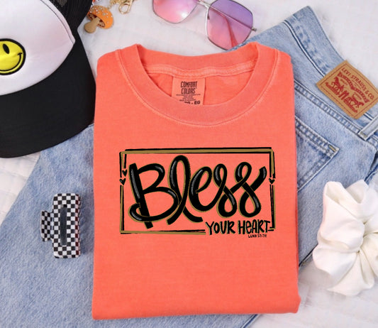 BLESS YOUR HEART~ COMFORT COLORS BRIGHT SALMON