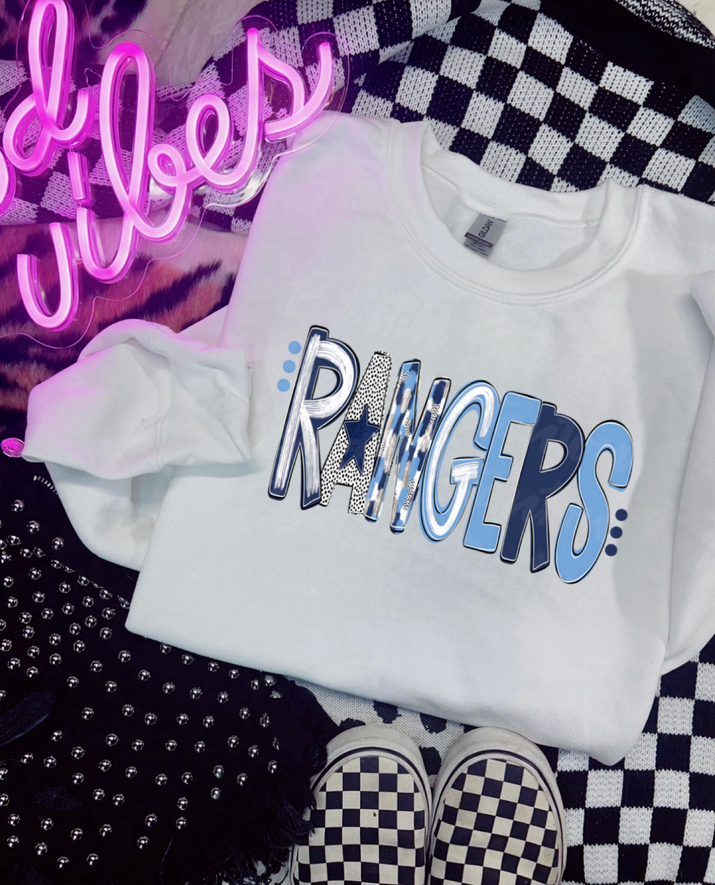 GREENWOOD RANGERS-  NAVY AND COLUMBIA POPPY FONT