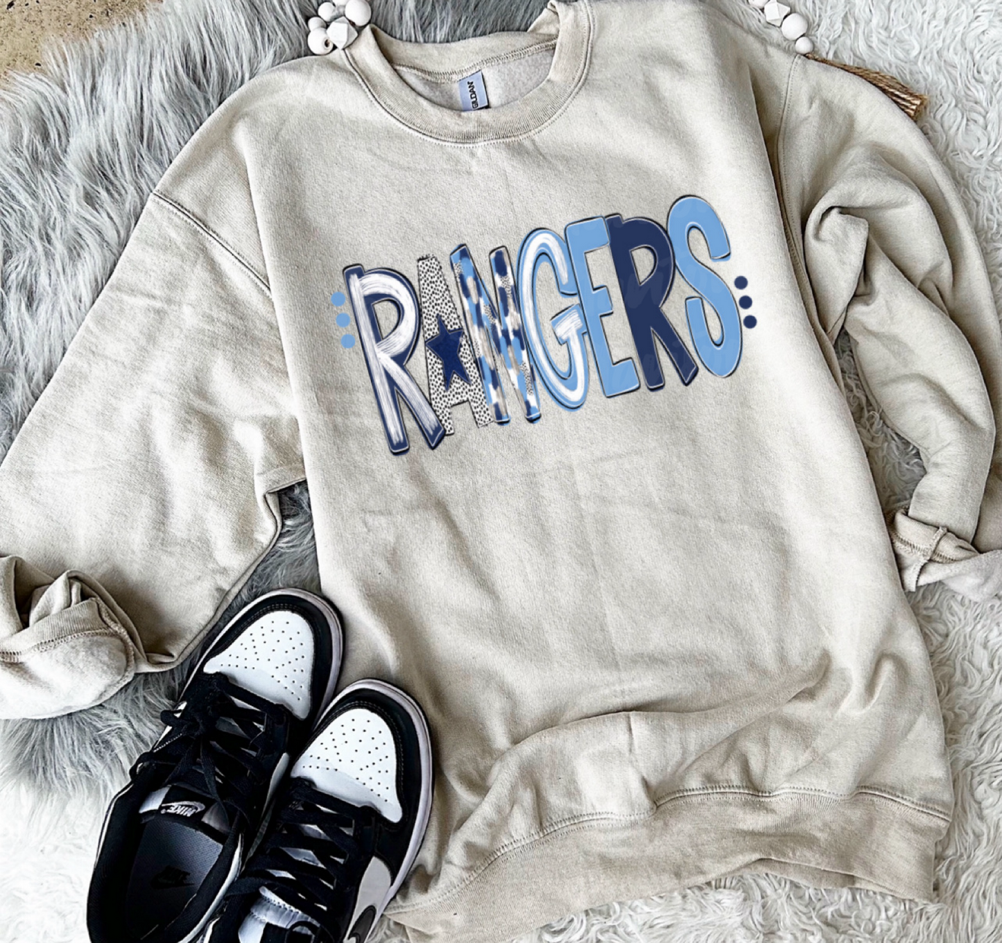 GREENWOOD RANGERS-  NAVY AND COLUMBIA POPPY FONT