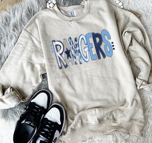 GREENWOOD RANGERS-  NAVY AND COLUMBIA POPPY FONT