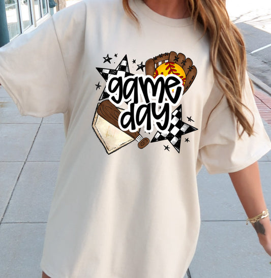 GAME DAY CHECKERED STARS - SOFTBALL