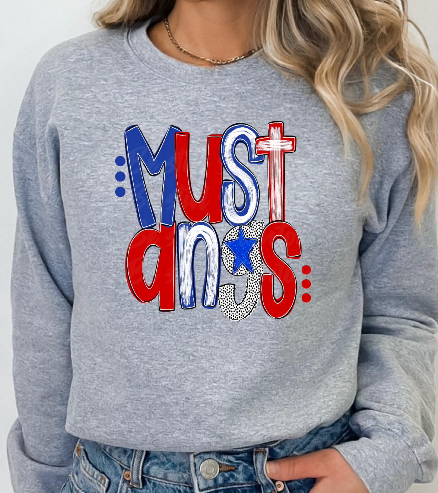 MIDLAND CHRISTIAN MUSTANGS - RED AND BLUE POPPY FONT