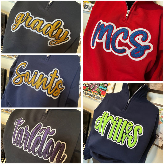 CUSTOM - Quarter Zip Sweatshirt Glitter Puff Print
